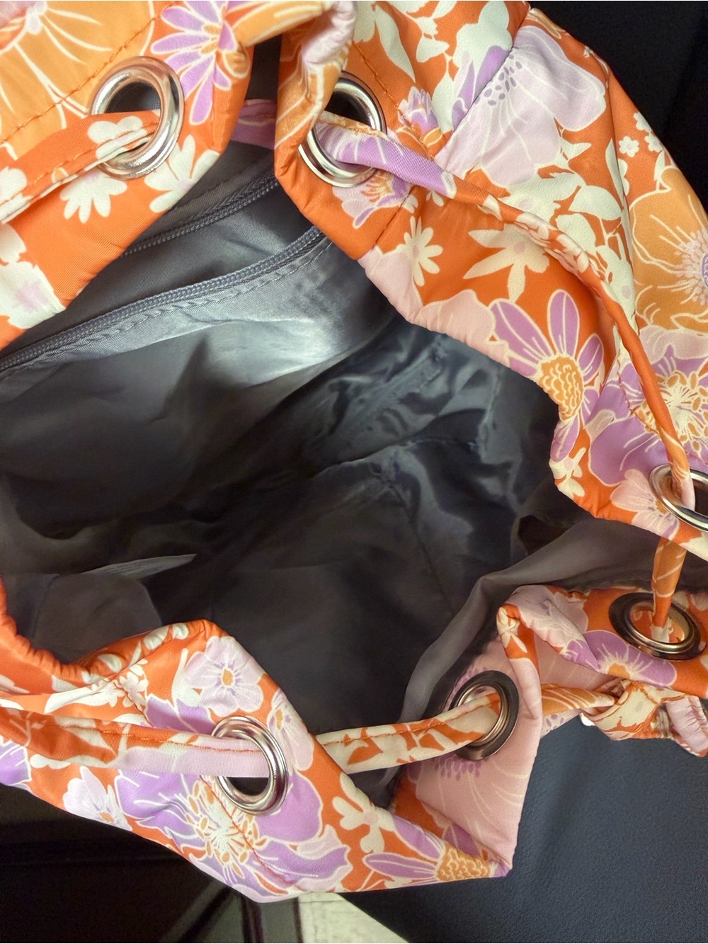 Floral Orange Drawstring Backpack - Picture 3 of 4